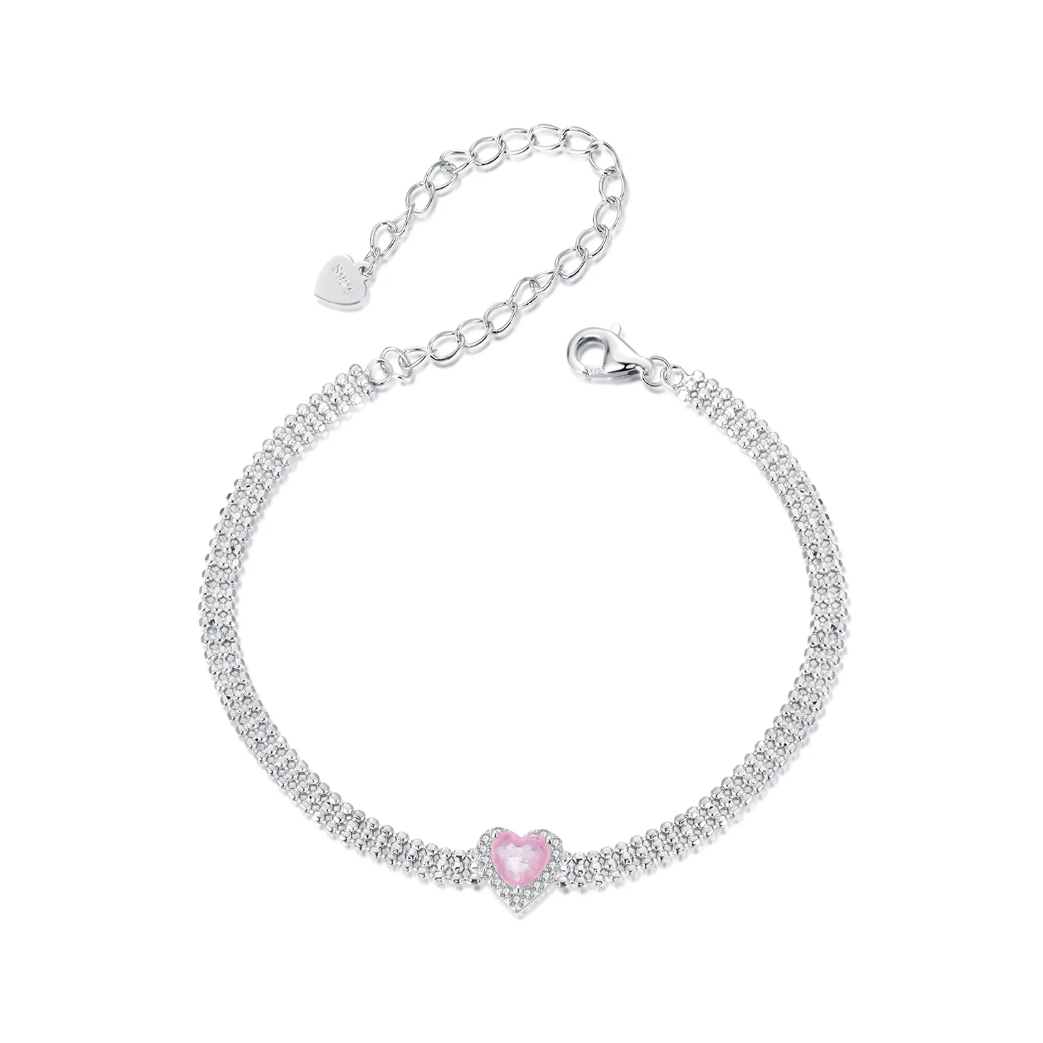 Simple ice flower pink bracelet  sweet and girly heart-shaped zircon 925 sterling silver bracelet