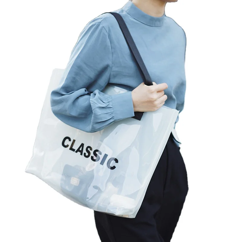 Оптовая продажа, прозрачная пластиковая большая сумка-тоут для покупок из пвх