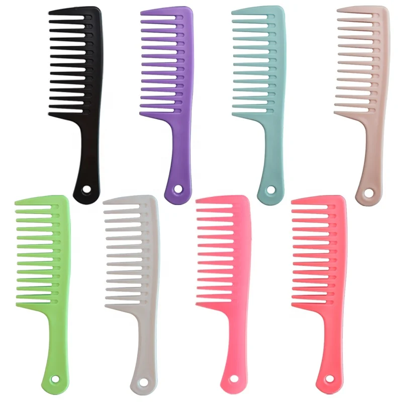 Personalized thickened handle salon plastic large wide tooth comb custom logo detangling shower flat styling hair comb