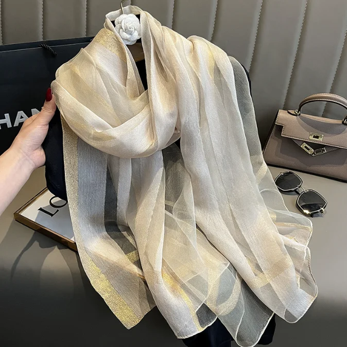 Fashion luxury pure silk brand scarf wholesale silk scarfs made in China stripe scarf hijab silk