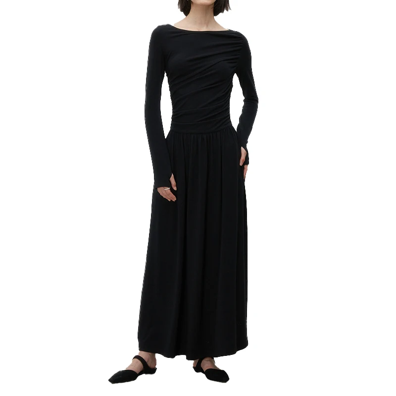 High Quality Customization Clothing Summer long Sleeve Loose Pure Color Maxi Elegant Long Dresses Women
