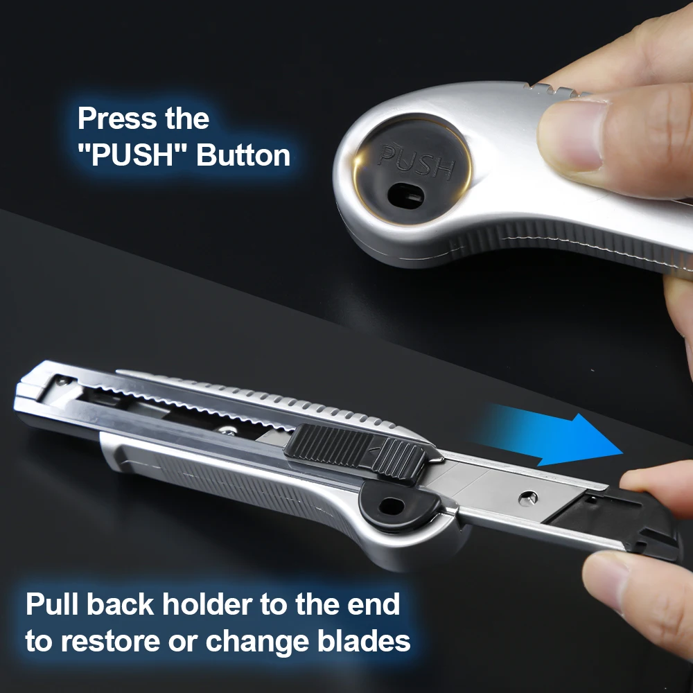 AMPCOM Utility Knife Industrial Heavy Duty Cutter Blade 5 Pcs Storage 0.6mm Thickness Stainless Steel No Rust Handcraft Tool