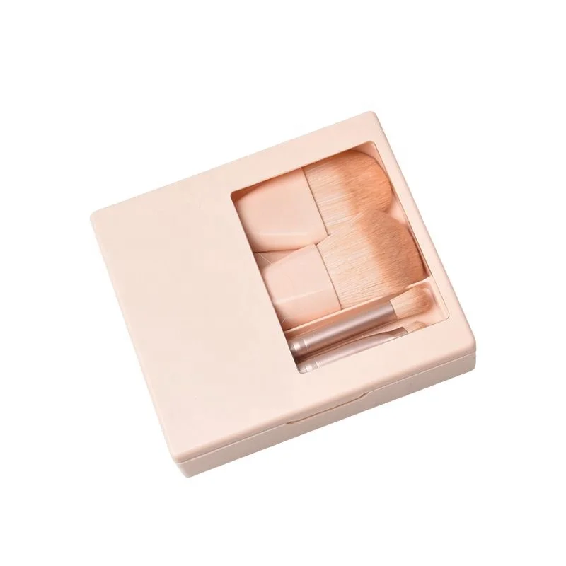Hot Selling Small Cosmetic Brushes Portable Travel Size Makeup Brushes Mini Set with Case 5PCS Built-in Mirror