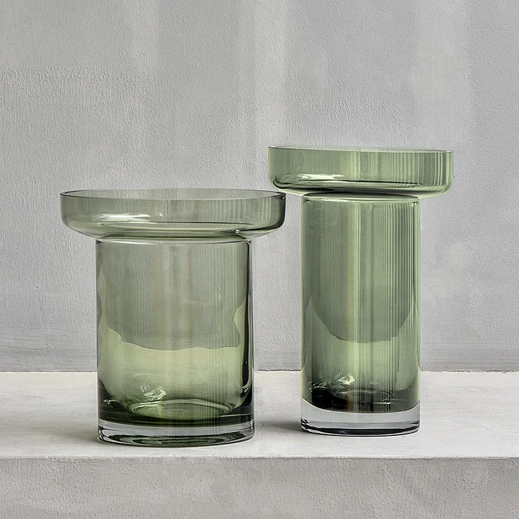 Bixuan Vases Grey Glass Flower Arrangement Vase Unique Wide Mouth Design Cylinder Tube Shape Table Decor Centerpiece Vases