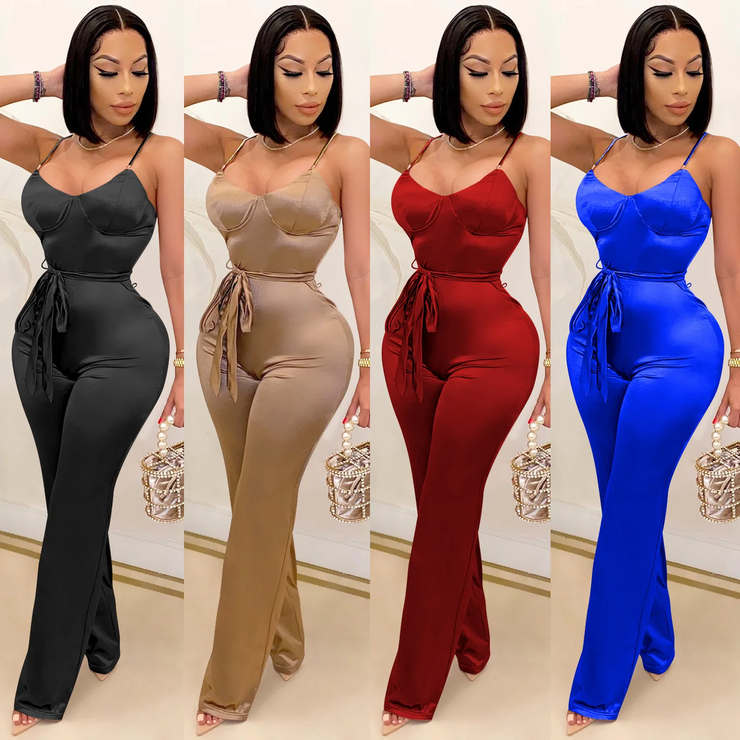 
2021 New Arrivals Spring Bodycon One Piece Rompers Women Sleeveless Halter Sexy Jumpsuit 