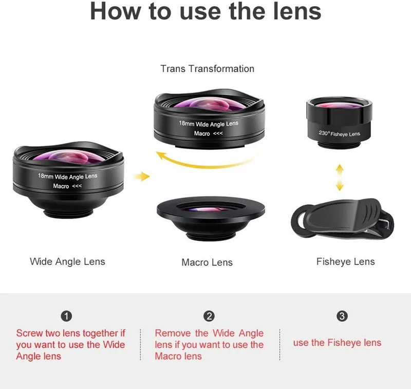 
Aipaxal Prodessinal 4K HD 180 Degree 15x Macro and Super Wide Angle Lens for Mobile Phone 