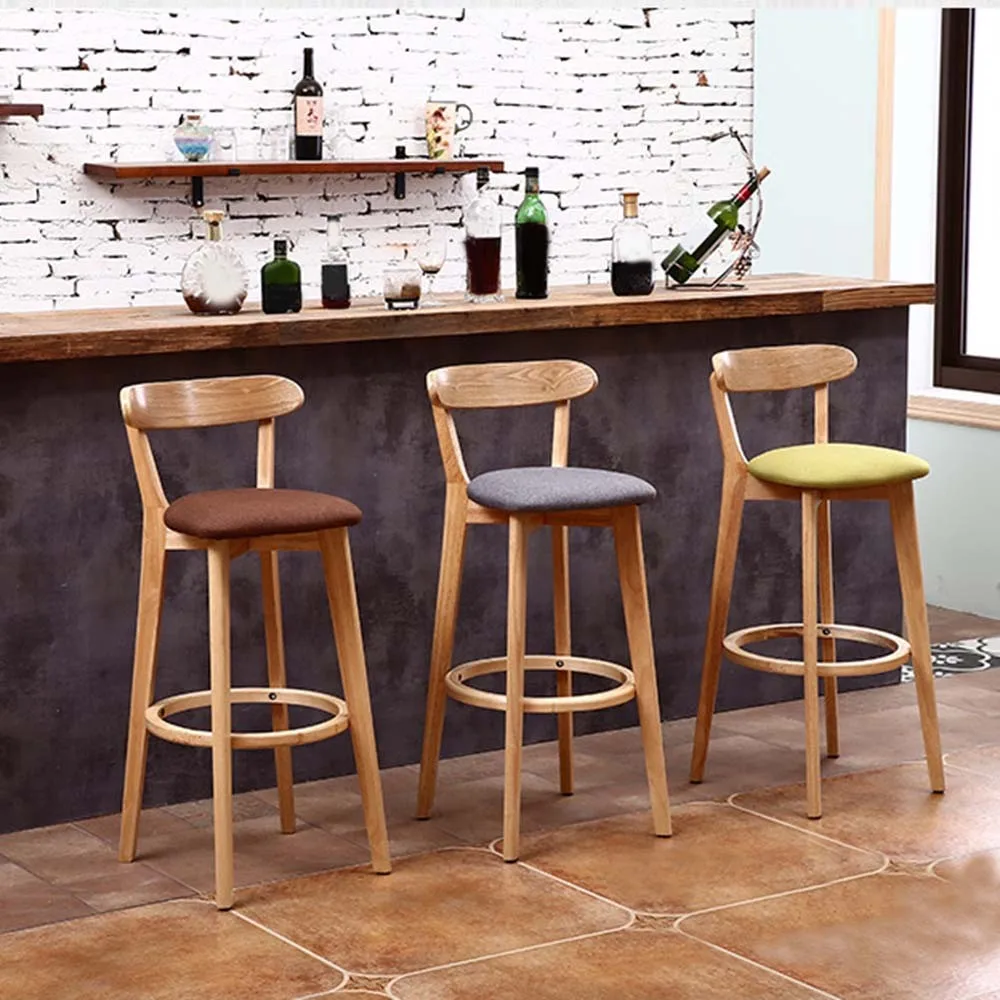 
Nordic Customized Modern solid Wood Design with Back Leather High Counter Barstool 