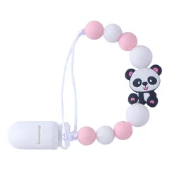 Panda Teethers Silicone Teething Beads Dummy Clips Boys Soother Pacifier Chain Holder Clips Binky Holder Set For Baby BPA Free