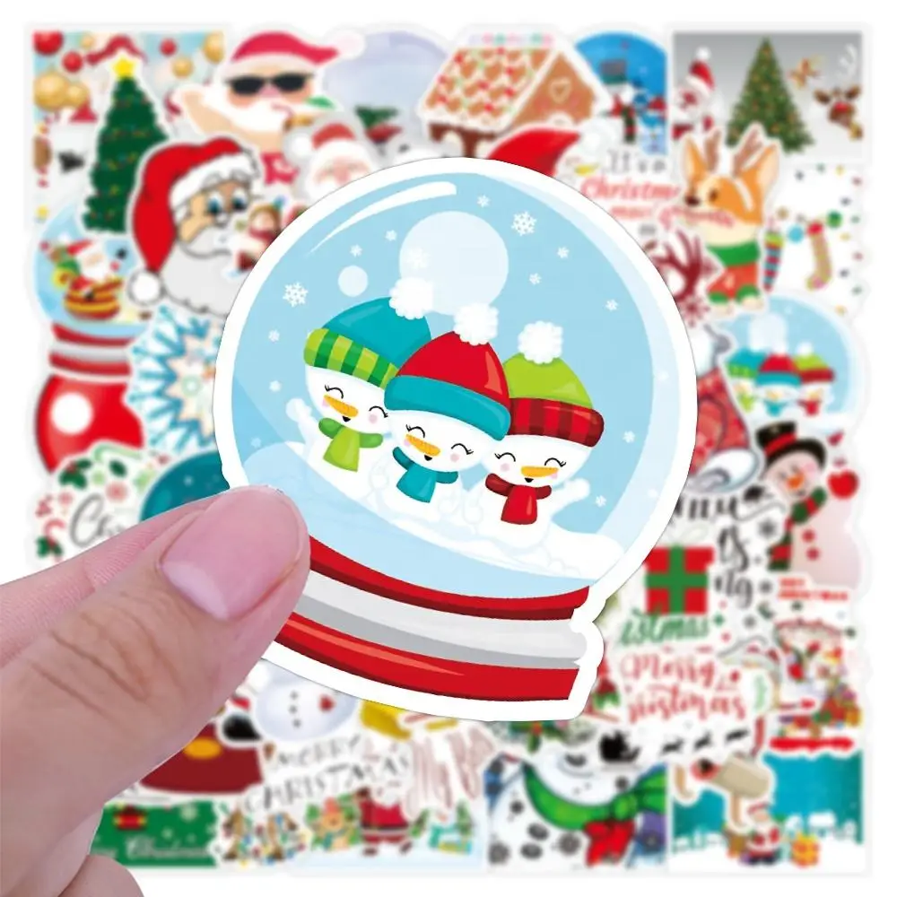 Custom 51pcs Hot Sale Santa Clause Elf Christmas stickers Wall Phone Waterproof Snowman Window Decor Stickers for gifts