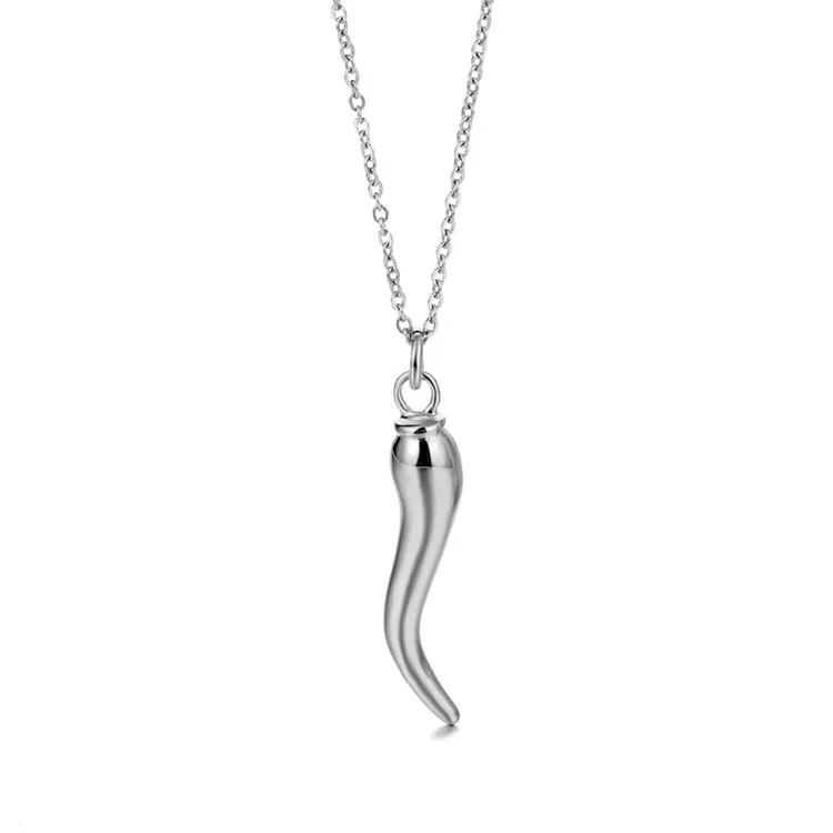Fashion Stainless Steel Gold Silver Link Chain Oil-dripping Chili Pepper Necklace Red Color Italian Horn Statement Necklace