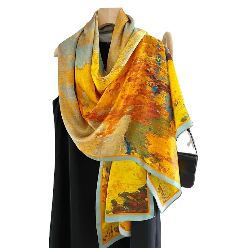 100% Pure Silk Satin Scarf Size Printed Long Silk Scarves Custom Floral Digital Printing
