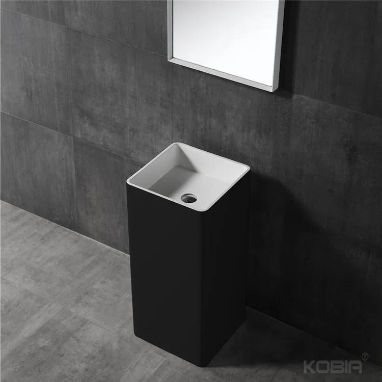 Black Solid Surface Stand Sink Floor Standing Wash Stone Basin
