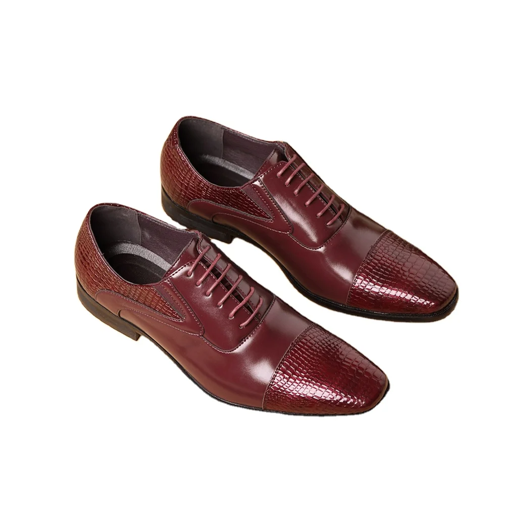 Новые трансграничные бизнес рельефная Мужская обувь для мужчин Кожаная обувь для мужчин с квадратными носками на шнуровке с низким верхом