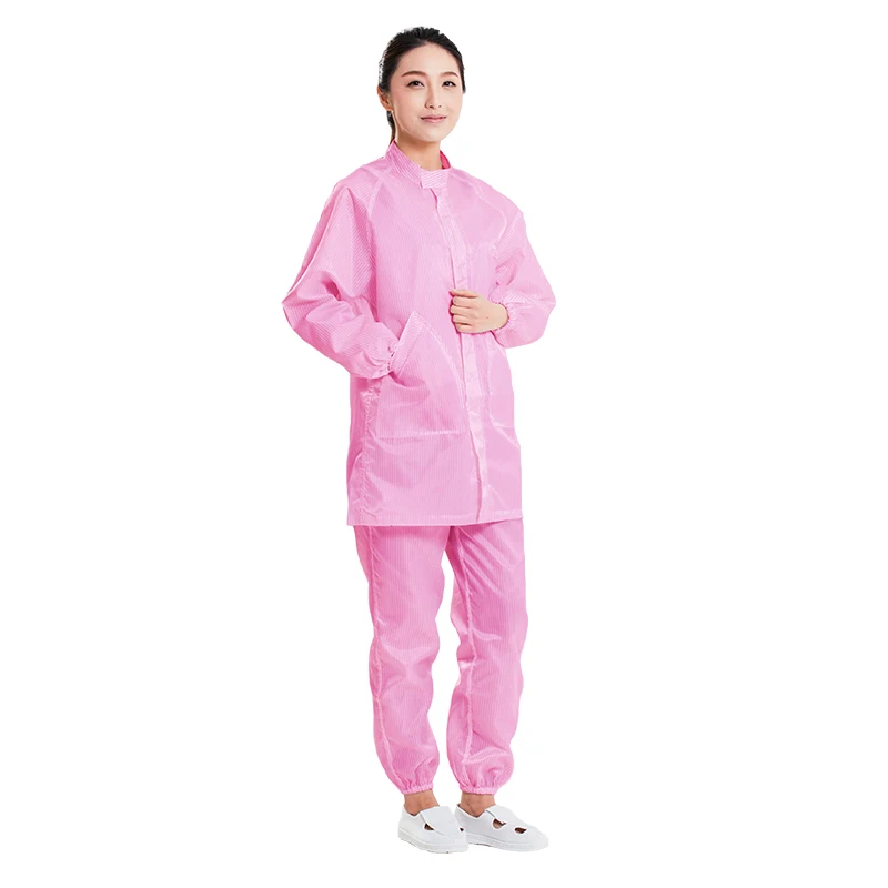 Stand collar zipper big pockets washable  ESD smock anti static work clothes