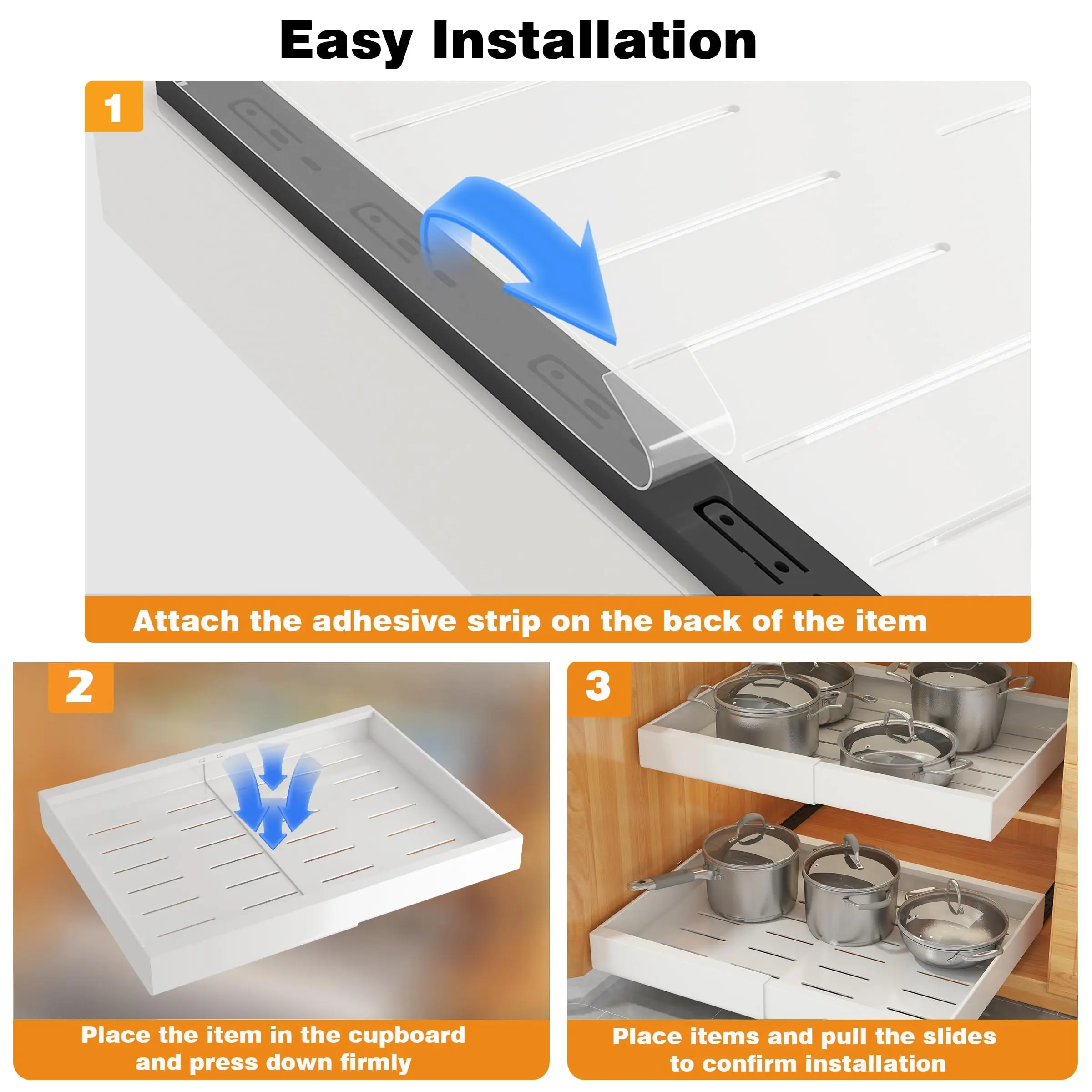 Factory patented 1-piece pull-out cabinet storage box Retractable sliding shelving without drilling kitchen storage shelves