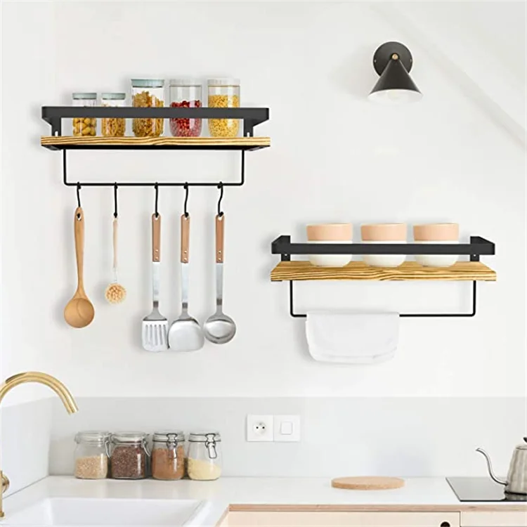 Wall Shelf Hanging Storage Furniture Metal Antique Industrial Vintage Rustic Solid Wood Mounted Wall Floating Shelves for Room