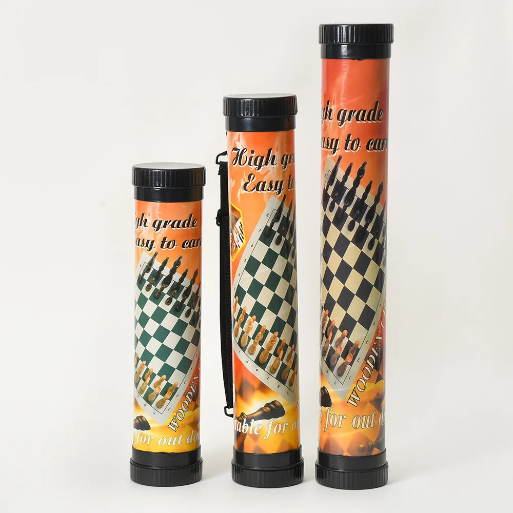 Outdoor tourism international chess plastic barrel black and white chess pieces game chess set manufacturer wholesale
