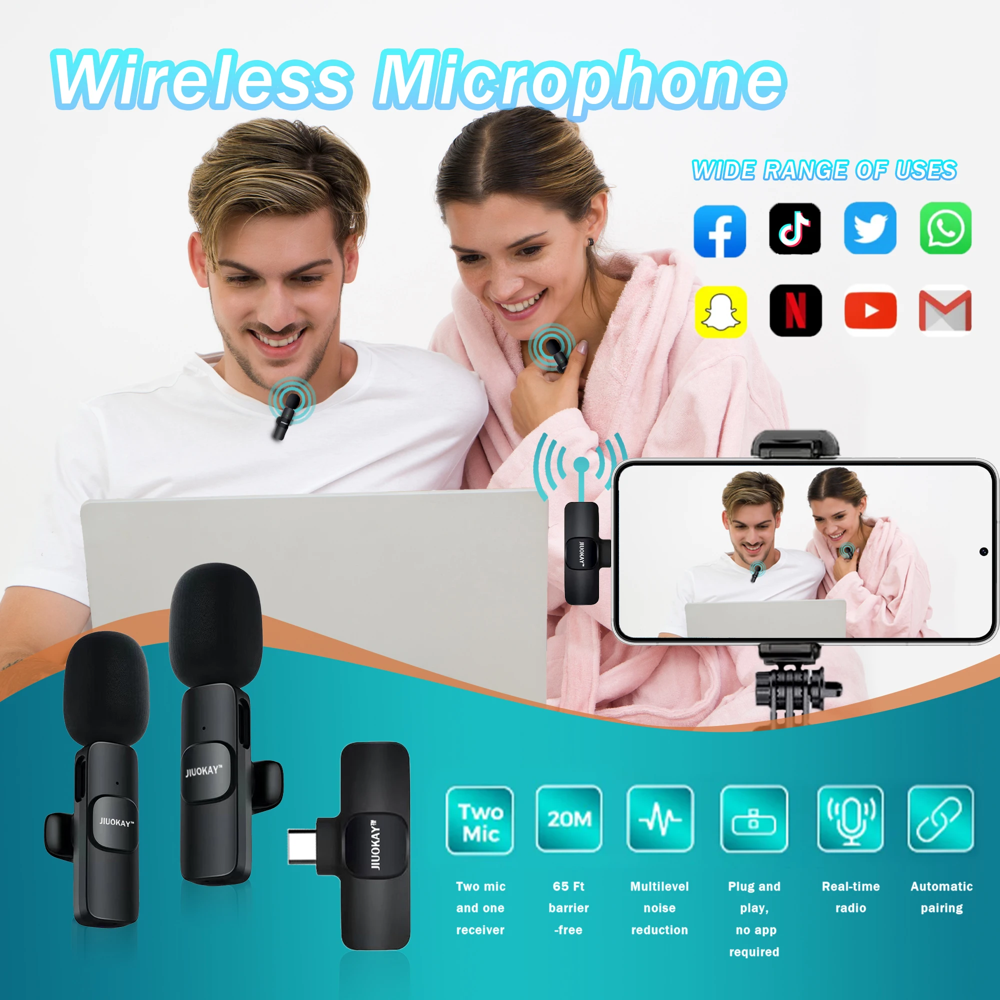 Mobile mini wireless Lavalier lapel microphone for video recording and live steaming