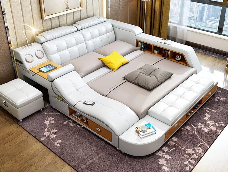 King Size Massage Modern Fabric Leather with Storage Safe Bedroom Setting Smart Sex Bed
