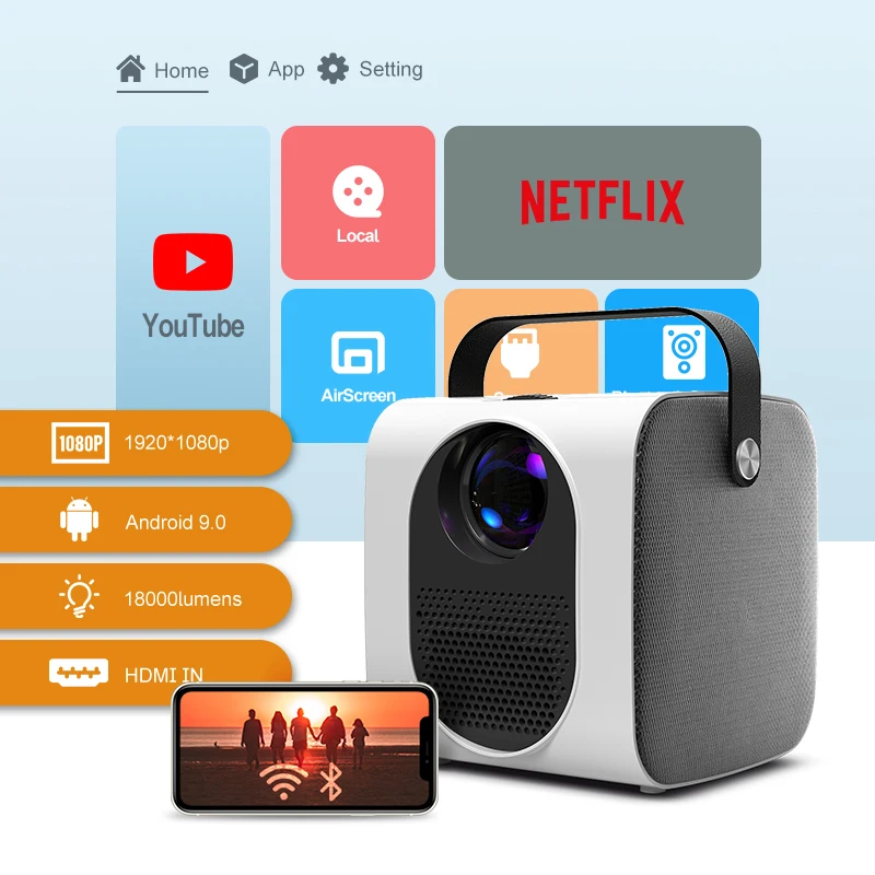 Factory Wholesale Hot Sale LED LCD Video Projector Native 1080p Android 9.0 Portable Home Mini Projector 4k