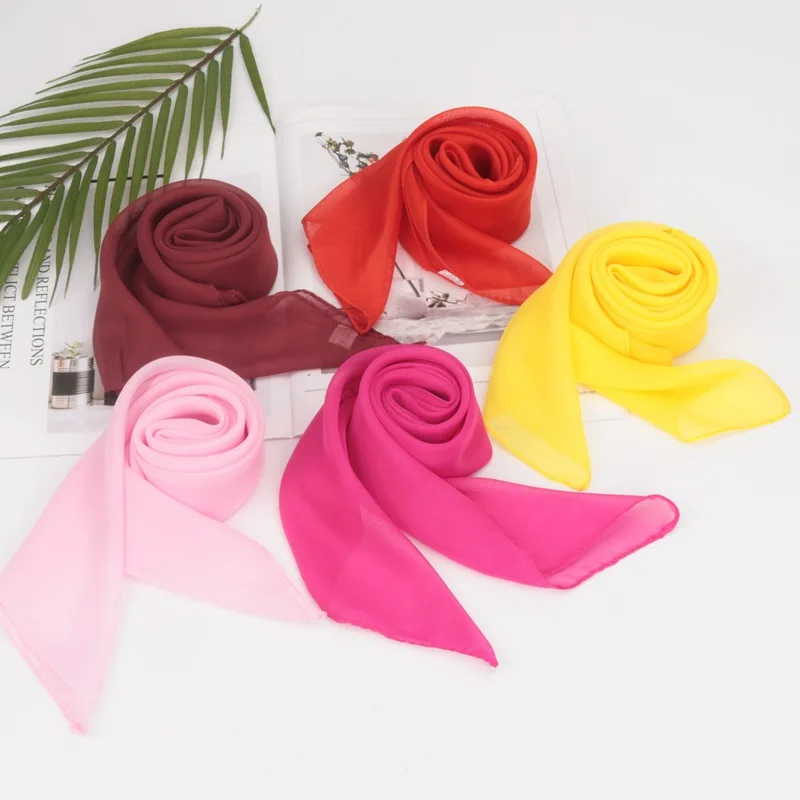 Wholesale Small Ethereal Square Chiffon Scarf for Girls Children High Quality Polyester Custom Logo Plain Color Bandanas Scarf