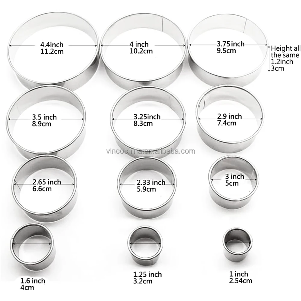 11/12 Pieces Circle Pastry Round Bistcuit Cookie Cutters Set Donut Ring Molds for Baking Pastries Doughs Doughnuts