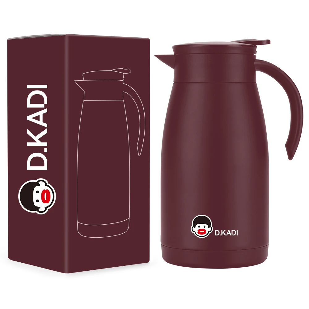 304 Stainless Steel Double-Walled Thermal Coffee Carafe Kettle with Lid for Hot Cold Beverages & Tea Dark Coffee Vacuum Bottle