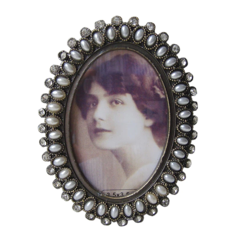 Small Brass Pearls Metal Picture Photo Frame 2x3 Inch Oval For Home Tabletop Decoration Promotion Gifts