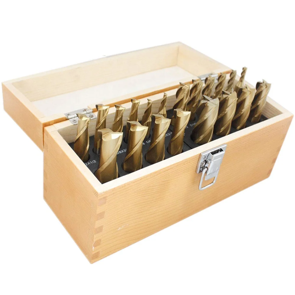 Imperial 3/16' to 3/4' 2 Flute 4 Flute 20 Pc CNC Machining set HSS Tin Titanium Coated End Mill Milling Cutter Set