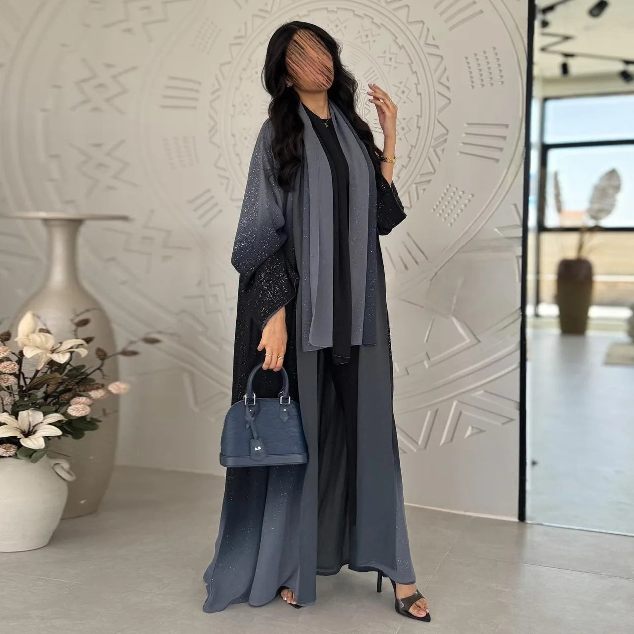2024 Modest Luxury Dubai Abaya Turkish Women Muslim Dress Glitter Chiffon Kimono Tie Dye Ombre Abaya