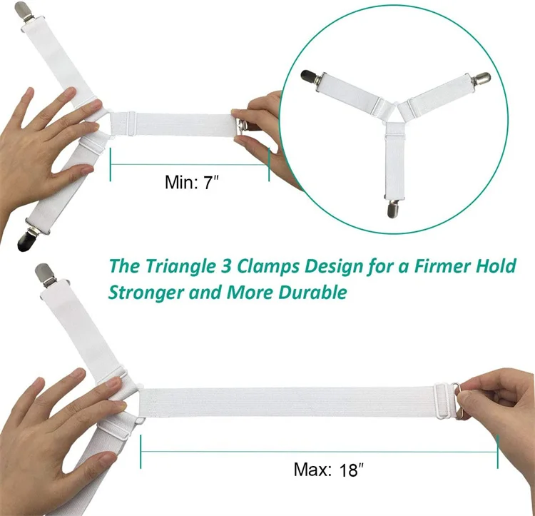 High Quality Triangle Adjustable Elastic Bed Sheet Cover Straps Clips