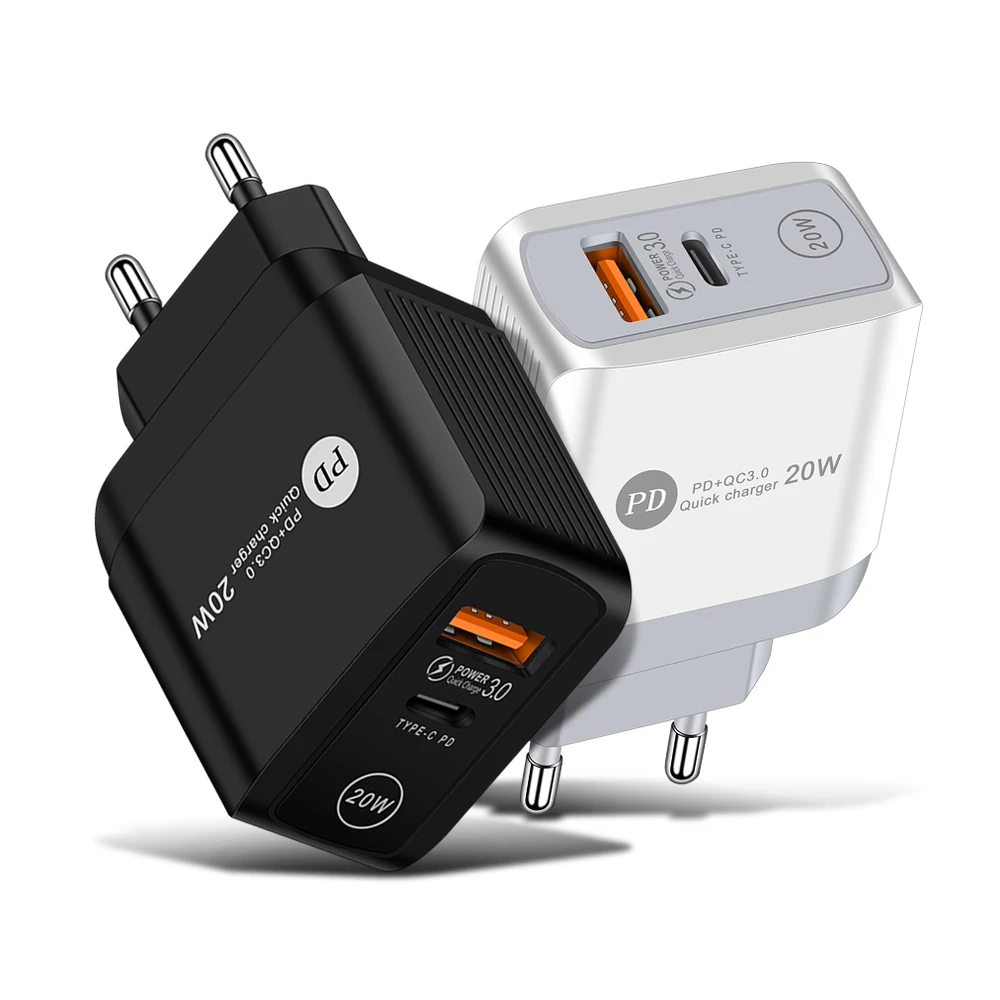 
New Style Stripe PD 20W UK US EU Plug Wall Charger QC3.0USB+Type-c PD Fast Charging for iPhone Android 