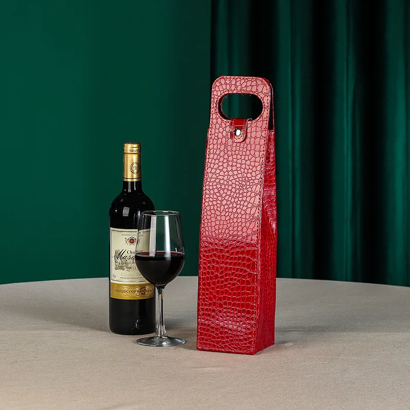 Wholesale Custom PU Leather Foldable Reusable Single or Double Red Wine Leather Bags Wine Gift Bags for Packaging Wine Bottles