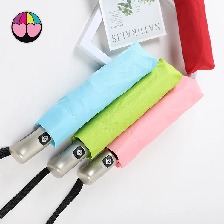 wholesales professional manufacturer Three 3 fold light business 7 ribs aluminum promotional custom logo automatic umbrella