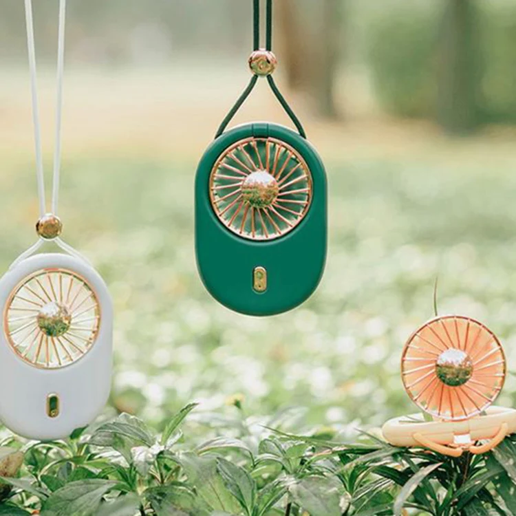 2021 New Retro folding hanging neck small fan handheld cooling hands-free hanging neck fan for outdoors traveling