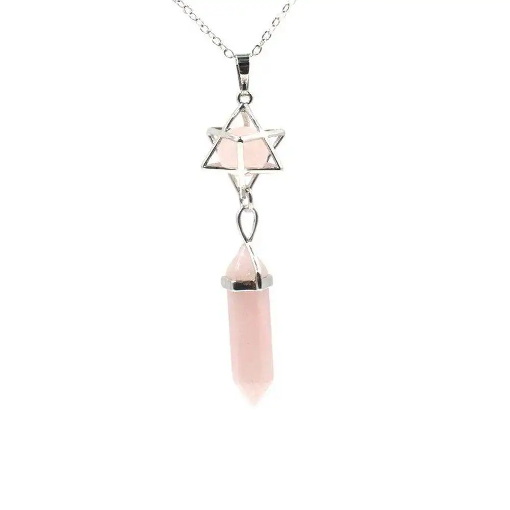 Natural Amethyst Crystal Quartz Merkaba Star Stone Chakra Pendant Necklace Hexagonal Pointed Energy Reiki Healing