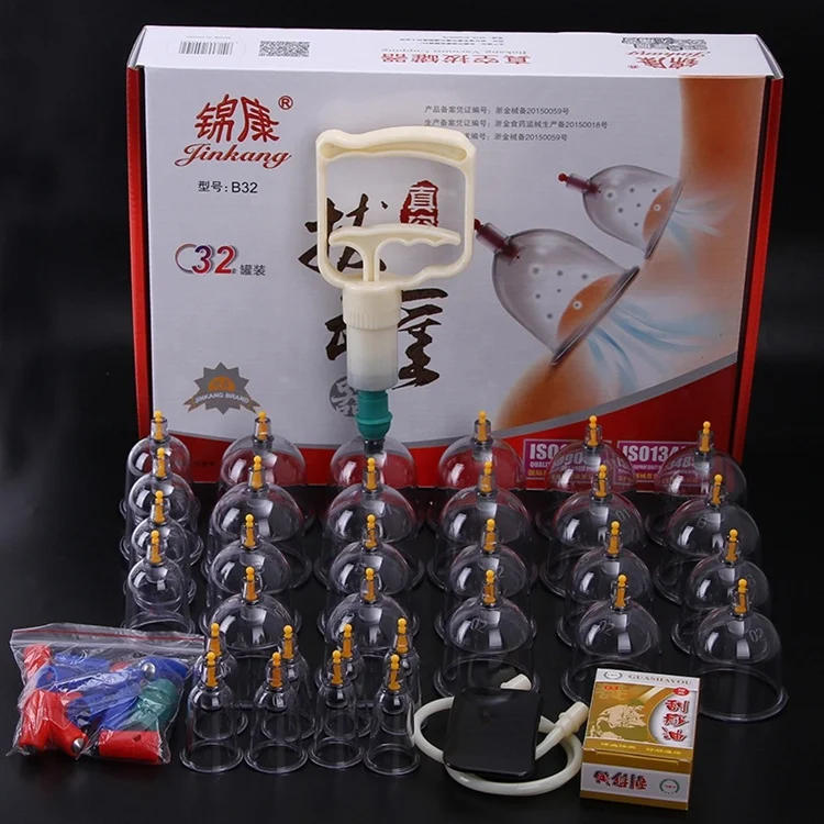 JK-32 Traditional Physical Cupping Therapy Equipment Plastic Cupping cups 32 Cups Hijama cupping set