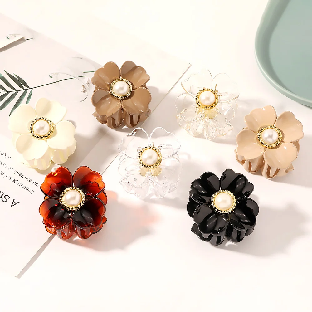 Wholesale Trendy 6cm Large Simple Plain PC Hairclip Cellulose Magic Multi Colour Mermaid Plastic Pearl Flower Hair Claw Clips