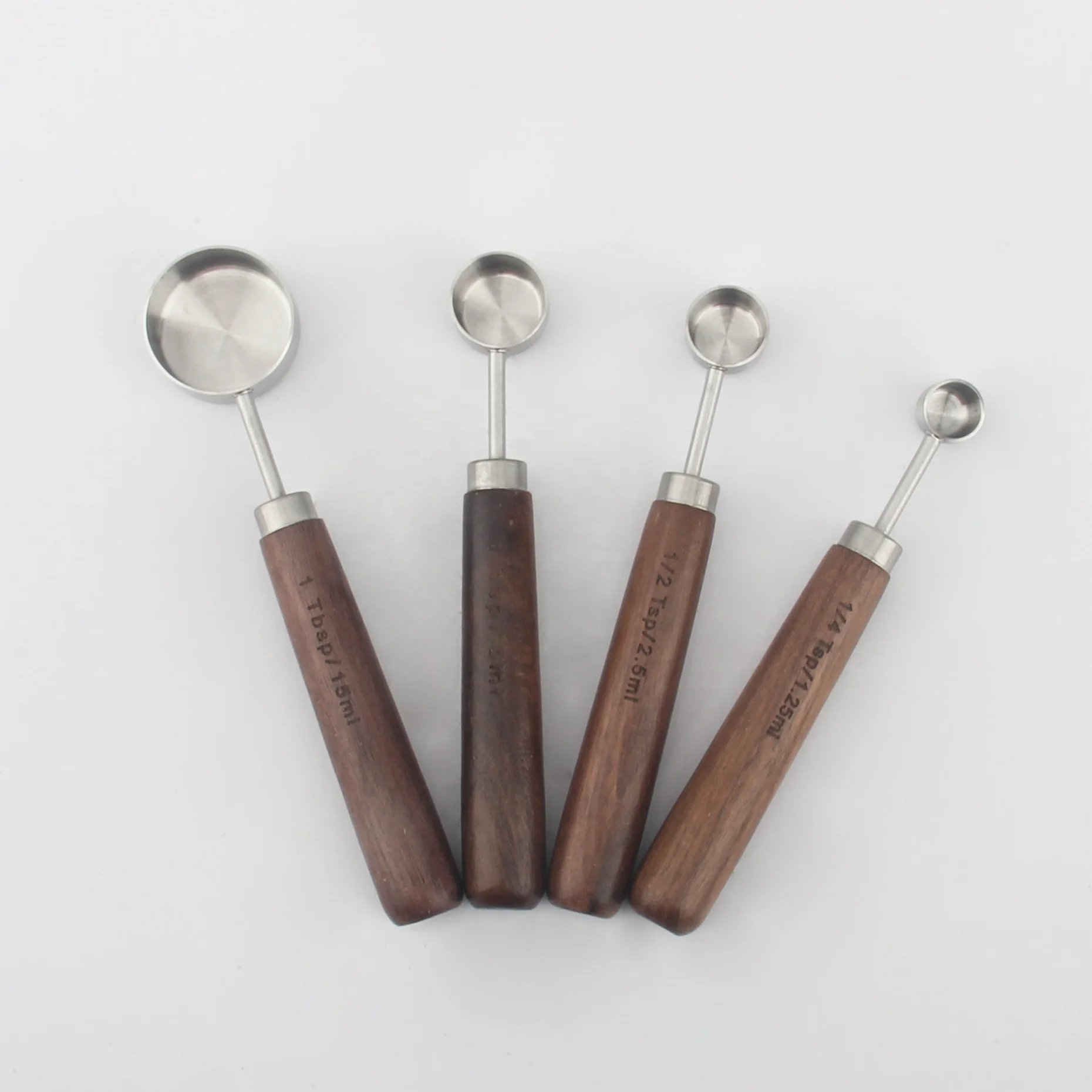 Kitchen High Quality Measure Stainless Steel Measuring Cups and Spoons Set With Wooden Handle