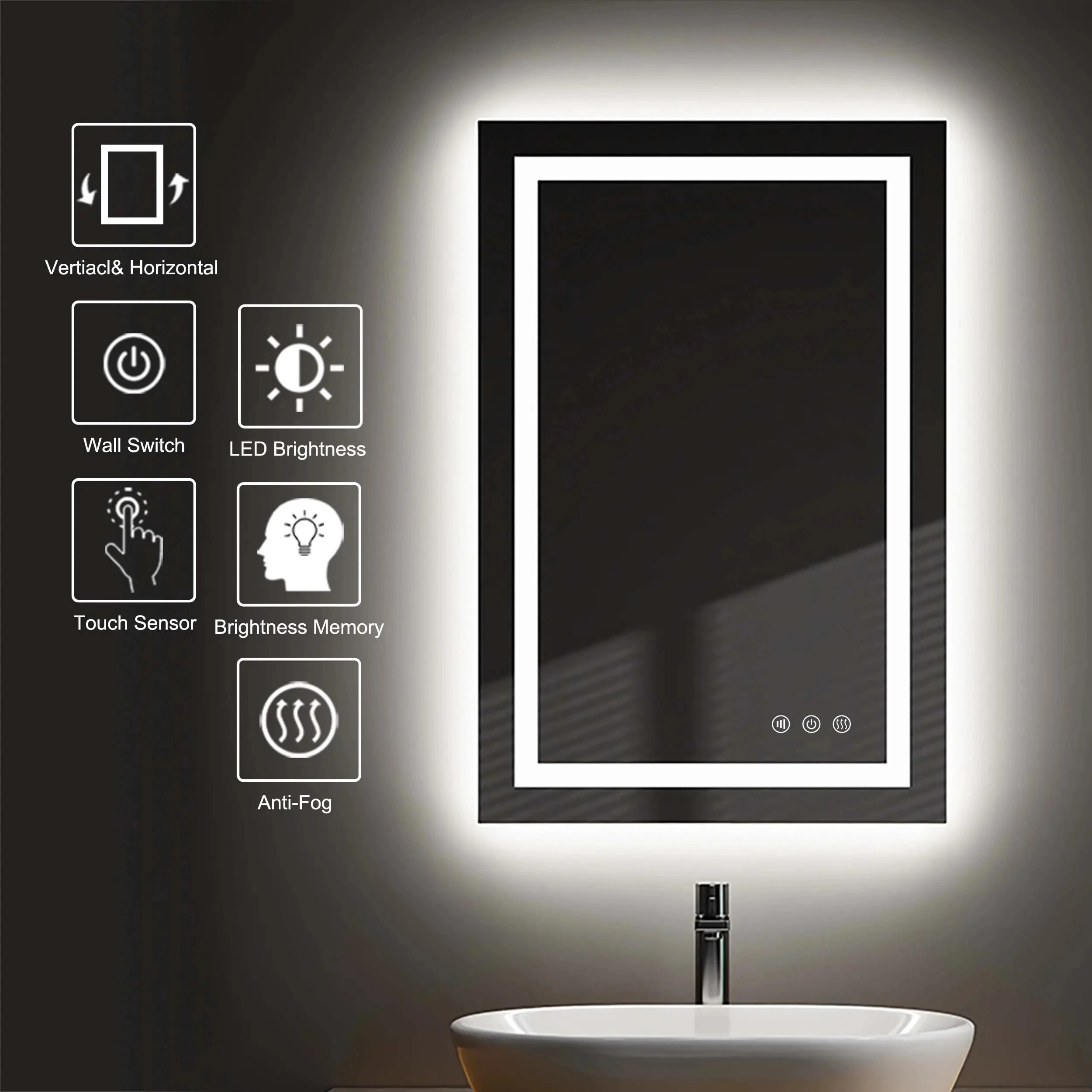 Factory hot selling anti fog touch screen shower room decoration hotel smart mirror rectangle bathroom mirror
