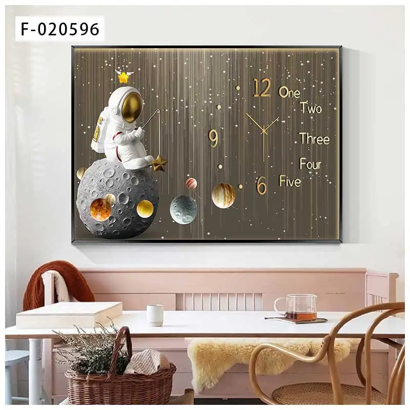 Luxury Large Crystal Portrait Wall Clock Art Painting Clock For Living Room Decoration