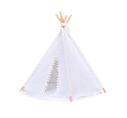 Teepee Tent for Kids with Carry Case Natural Canvas Teepee Play Tent Toys for Girls/Boys Indoor & Outdoor Playing (White Teepee