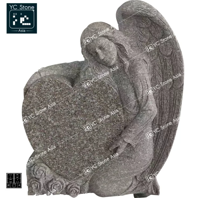 
Heart Tombstone Granite Headstone Angel Wings Tombstone Carved Angel Heart Monument Angels Sculptures 