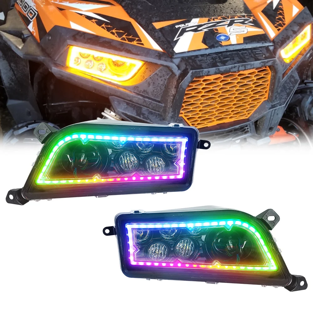 New RGB LED Headlight Replacement atv 4x4 atv headlight 14-17 UTV ATV for Polaris RZR XP 1000 RZR 900