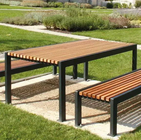 Outside Patio Hotel Restaurant wood picnic table Modern Dining Outdoor Garden wood bench and table