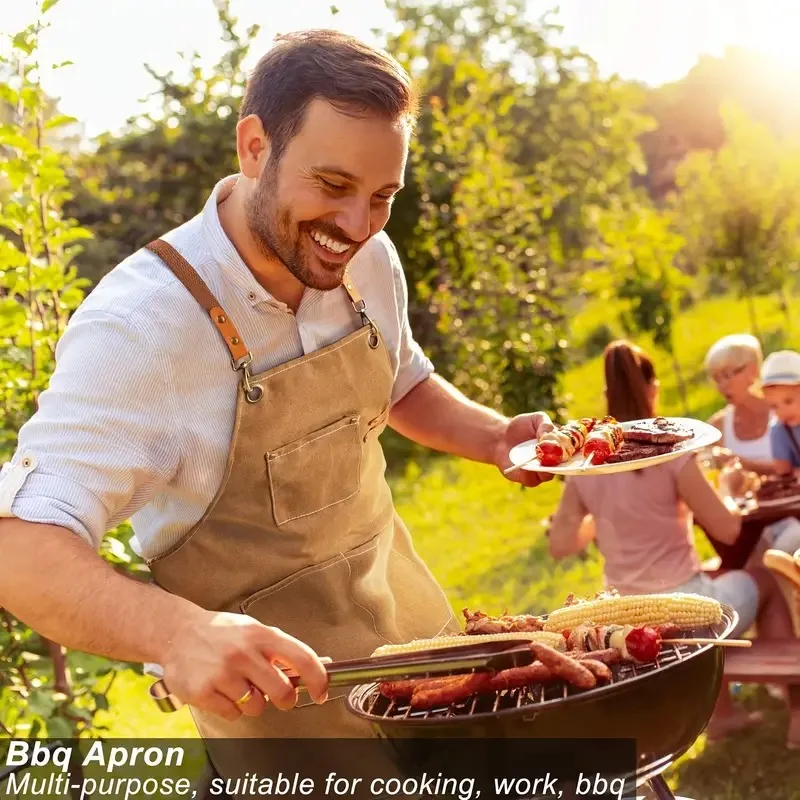 Perfect Chef Uniform Bib Kitchen Custom Apron Denim Cotton Barber Canvas Aprons Men Work Apron with Tool Pockets for Cooking