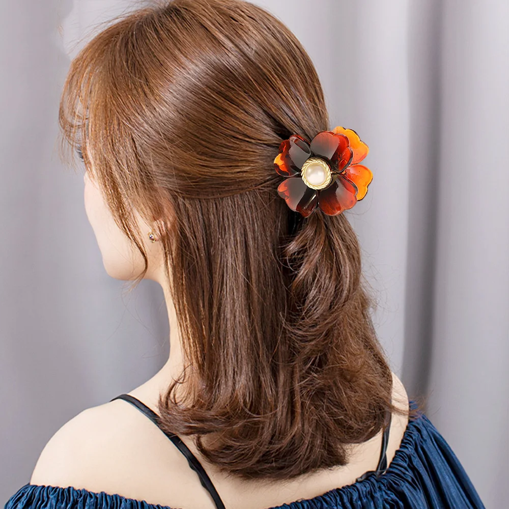 Wholesale Trendy 6cm Large Simple Plain PC Hairclip Cellulose Magic Multi Colour Mermaid Plastic Pearl Flower Hair Claw Clips