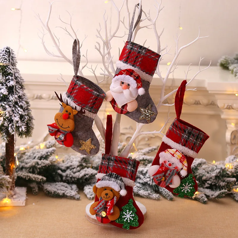 New Year Christmas Stockings Socks With Snowman Santa Elk Bear Christmas Stockings Christmas Tree Decorations
