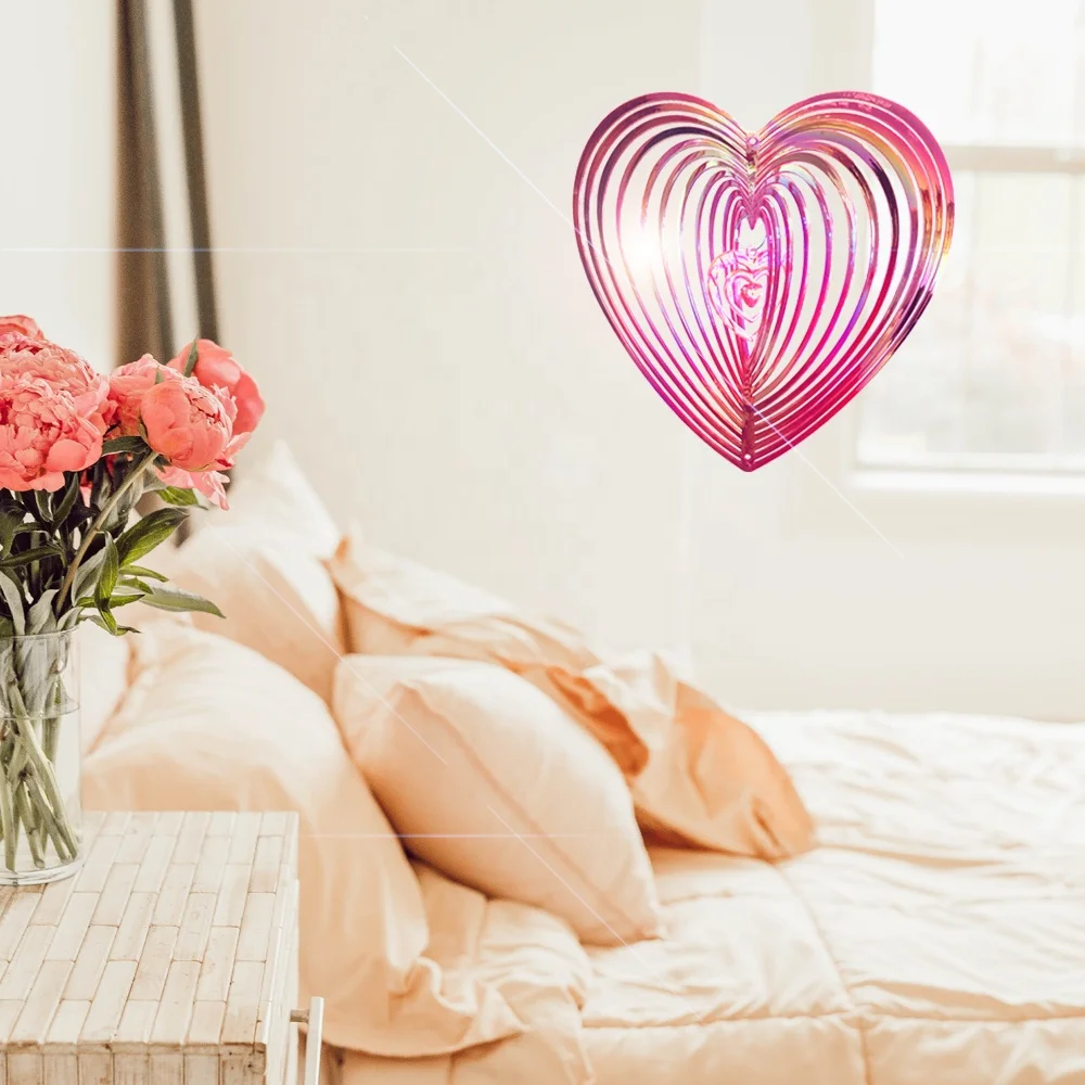 Heart-shaped love Hanging plastic reflective Wind Spinner For Home Garden yard Decoration bird scare
