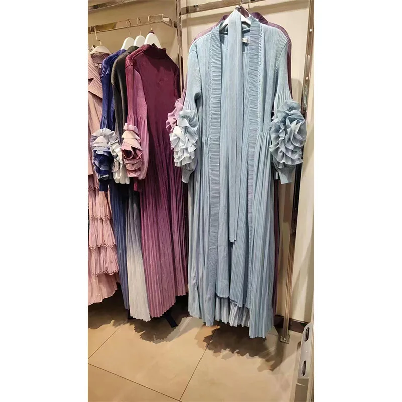 Дубайский халат 2024 плиссированное платье с аппликацией открытым градиентом спереди абайя 2 шт. жилет без рукавов арабское скромное для женщин